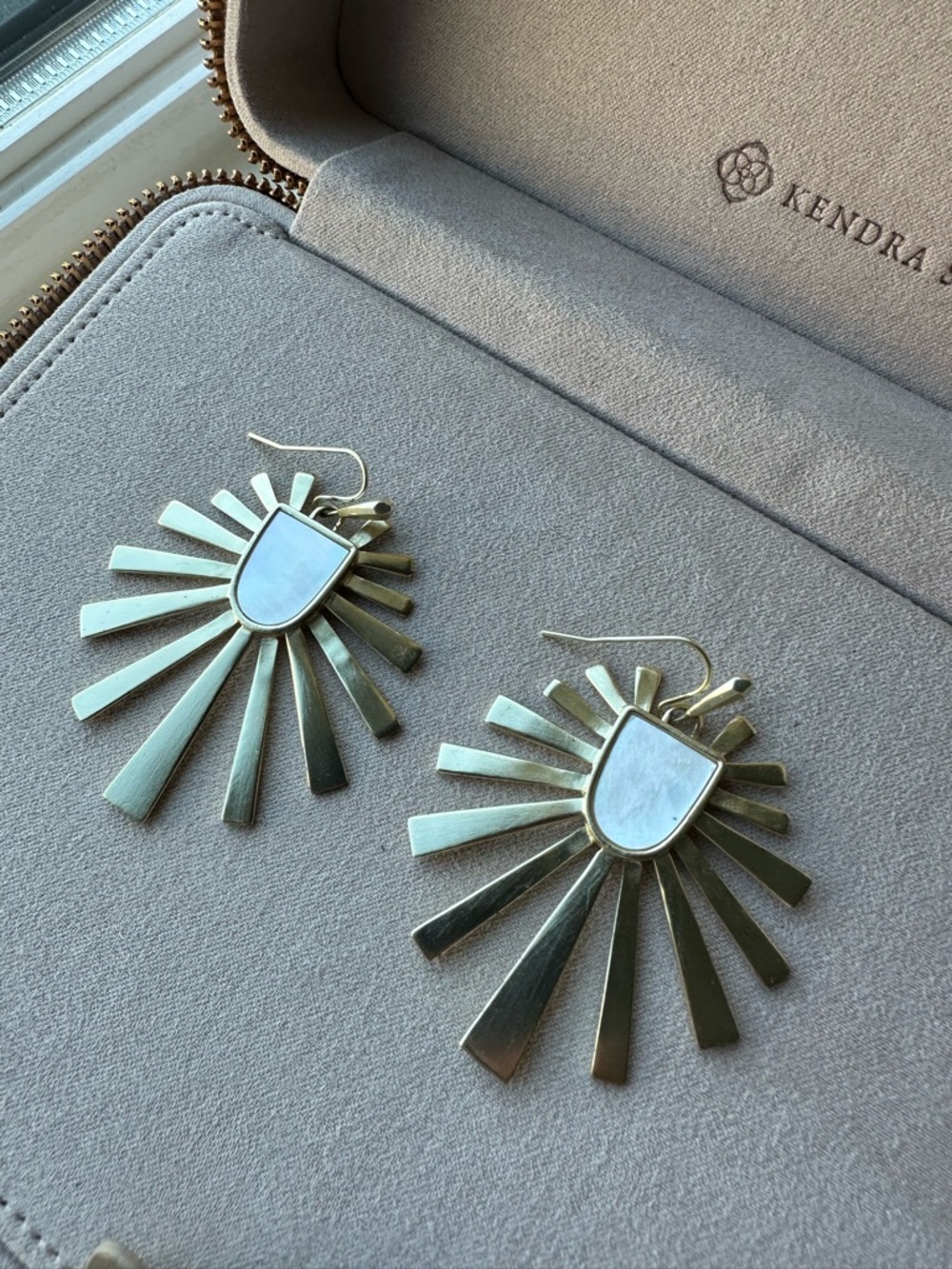 Kendra Scott Gold Sunburst Earrings with Mother-of-Pearl